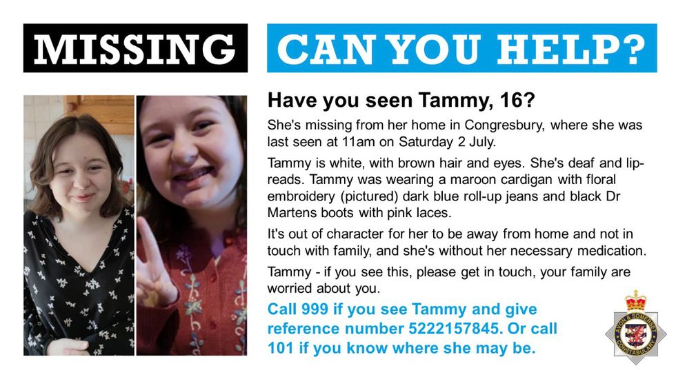 Police released the appeal after 16-year-old Tammy went missing from her home