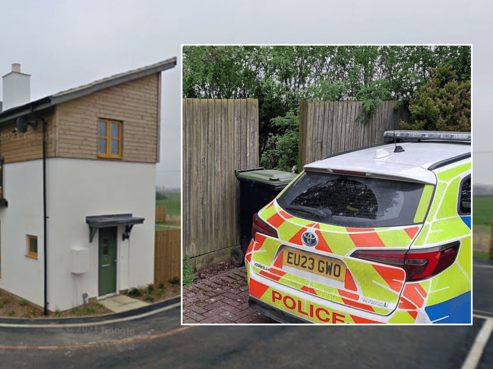 Police rushed to a property in Long Hide, in Leaden Roding; Police car at the scene in Long Hide