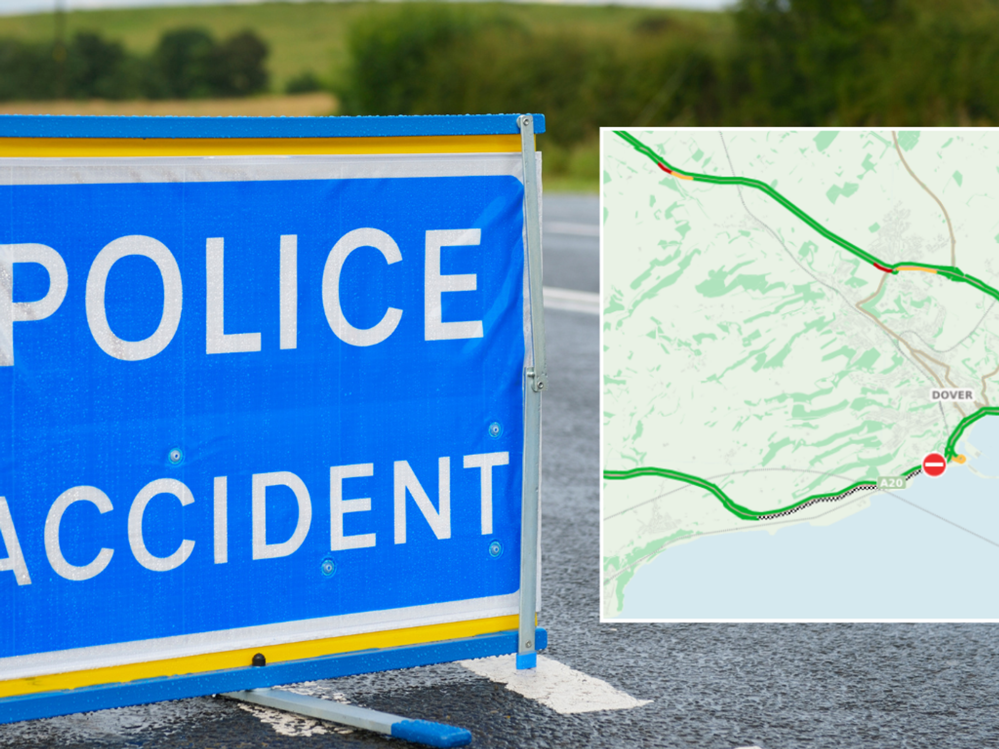 Police sign and A20 delays