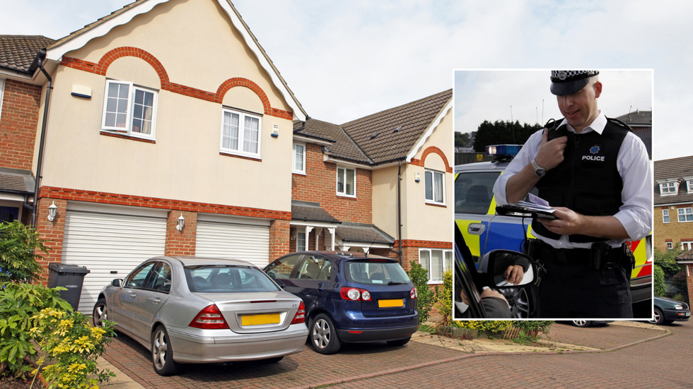 Police stopping car and UK driveway