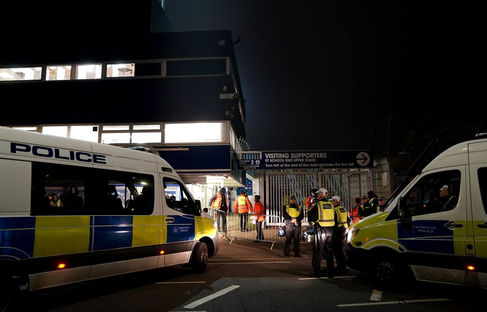 Police vans and personal outside the ground before the Sky Bet Championship match at the Kiyan Prince Foundation Stadium, London. Picture date: Friday November 19, 2021.
