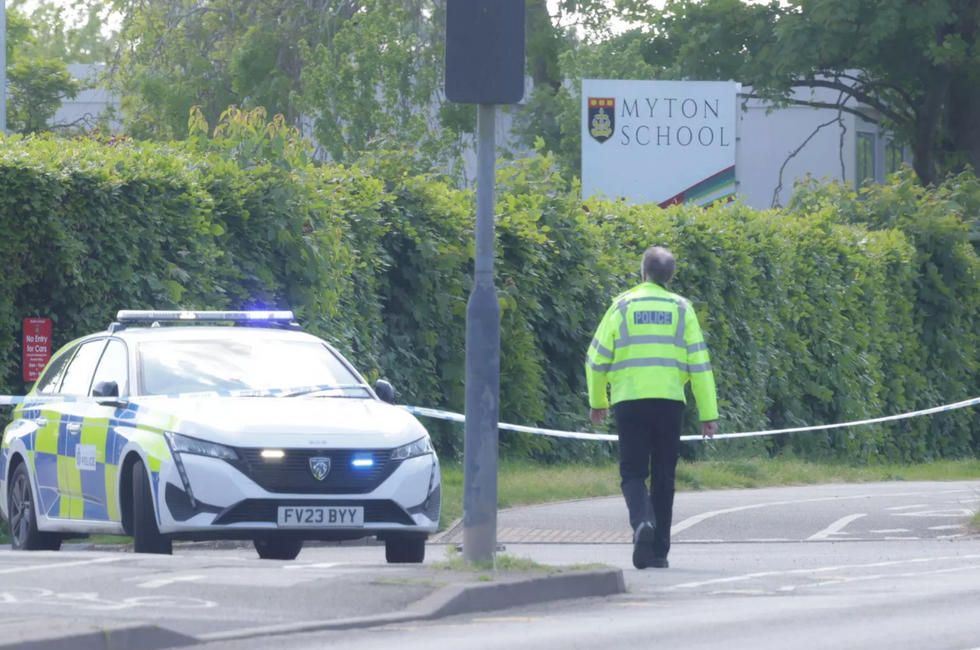 Policeman outside Myton School