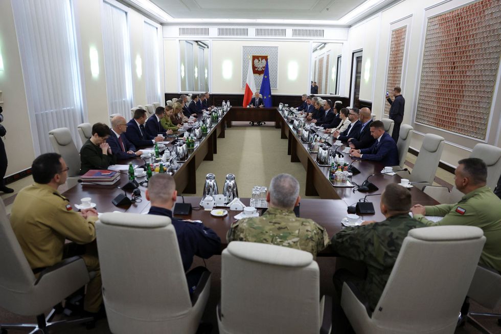 Polish Prime Minister Donald Tusk holds an extraordinary government meeting at the chancellery, with military and emergency services officials, following violations of Polish airspace during a Russian attack on Ukraine