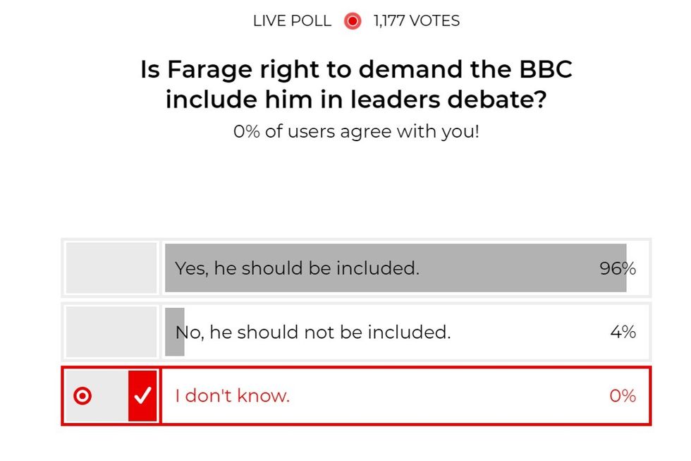 POLL: Is Farage right to demand the BBC include him in leaders' debate? YOUR VERDICT