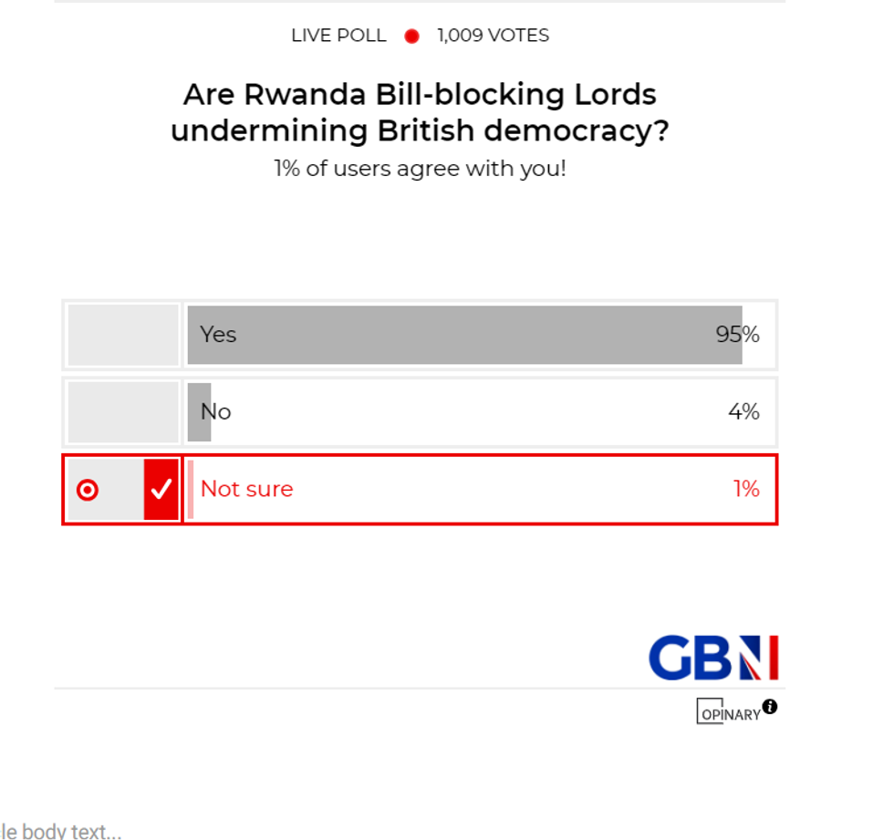 POLL OF THE DAY: Are Rwanda Bill-blocking Lords undermining British democracy? - YOUR VERDICT