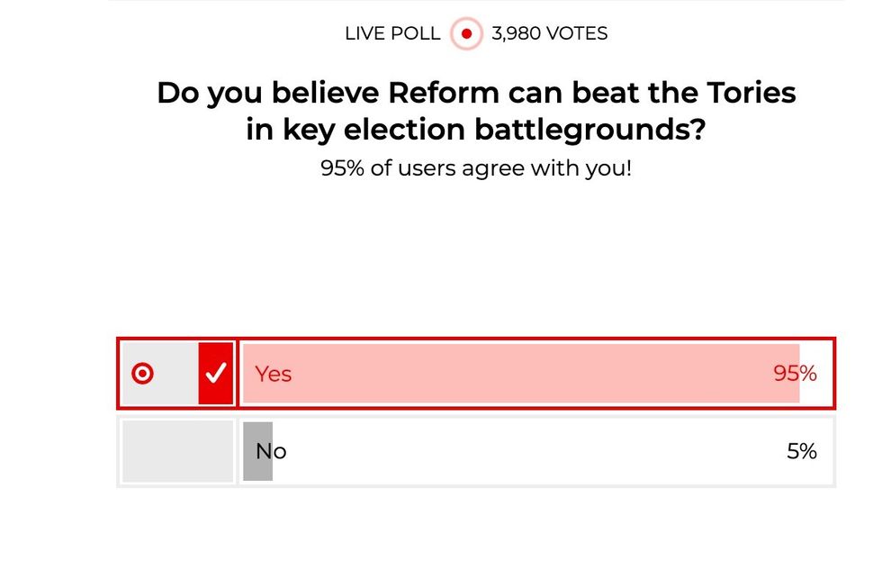 POLL OF THE DAY: As the war of words between Farage and Badenoch intensifies...Do you believe Reform can beat the Conservatives in key election battlegrounds?