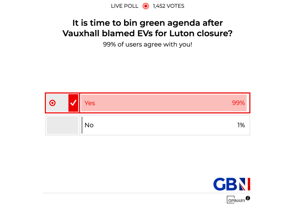 POLL OF THE DAY: Is it time to dump green agenda after Vauxhall blamed EVs for Luton closure?