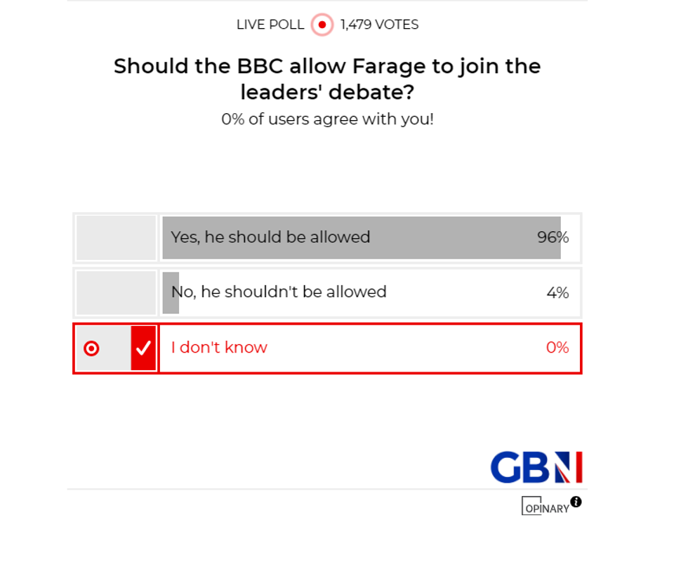 POLL OF THE DAY: Should the BBC allow Farage to join the leaders' debate? - YOUR VERDICT