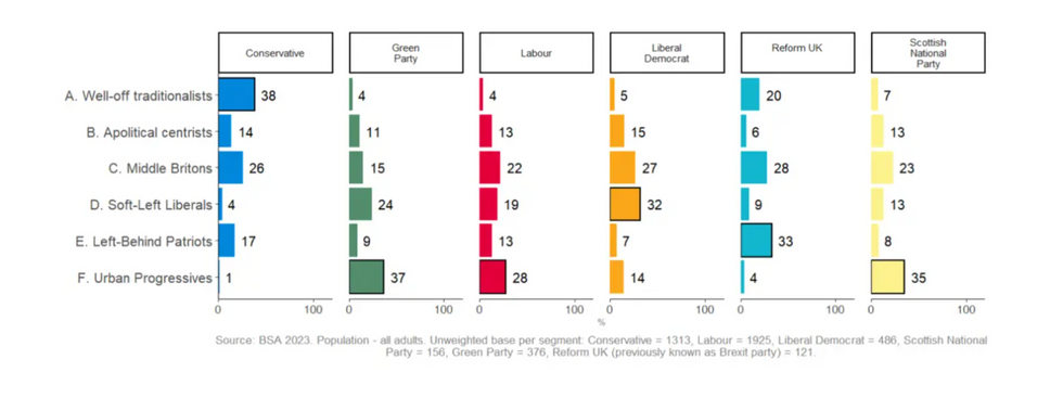 Poll of voting intentions by opinion segment