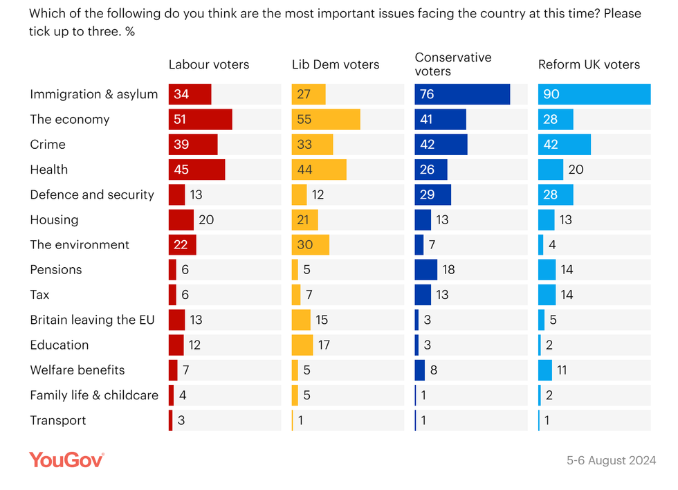 Poll showing top national issues by voting group