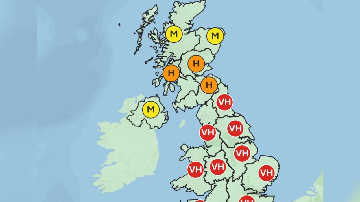 Pollen levels map of Britain