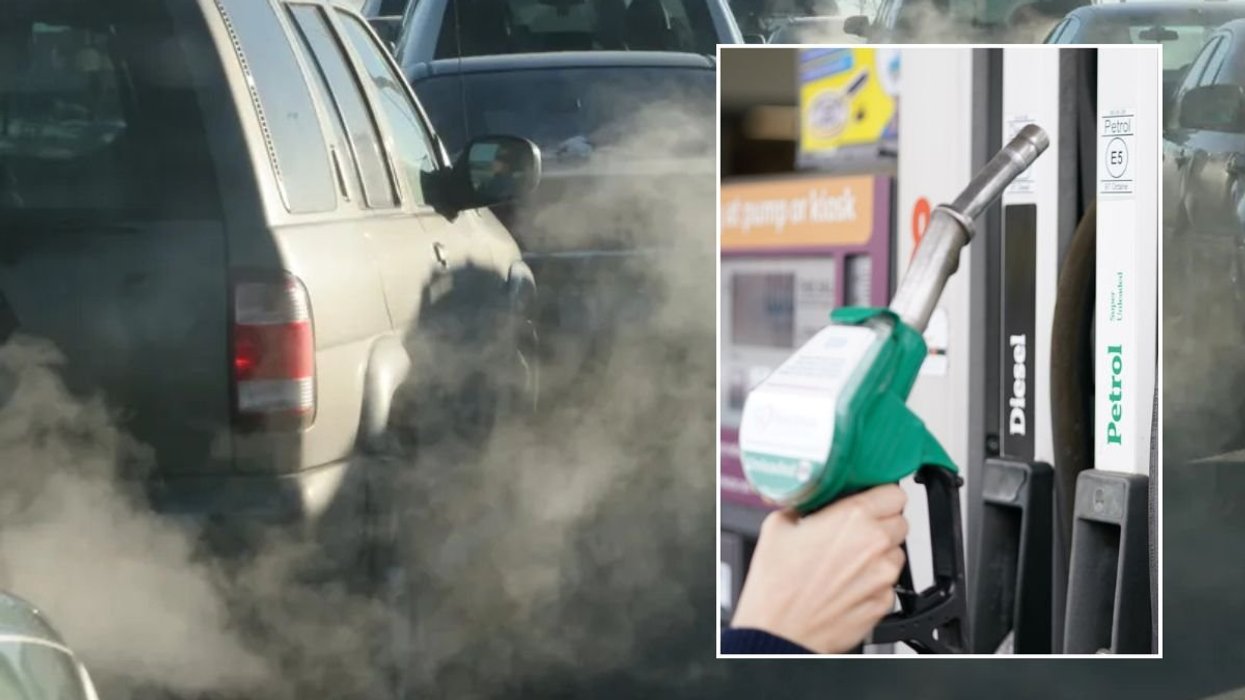 Polluting cars and a petrol pump