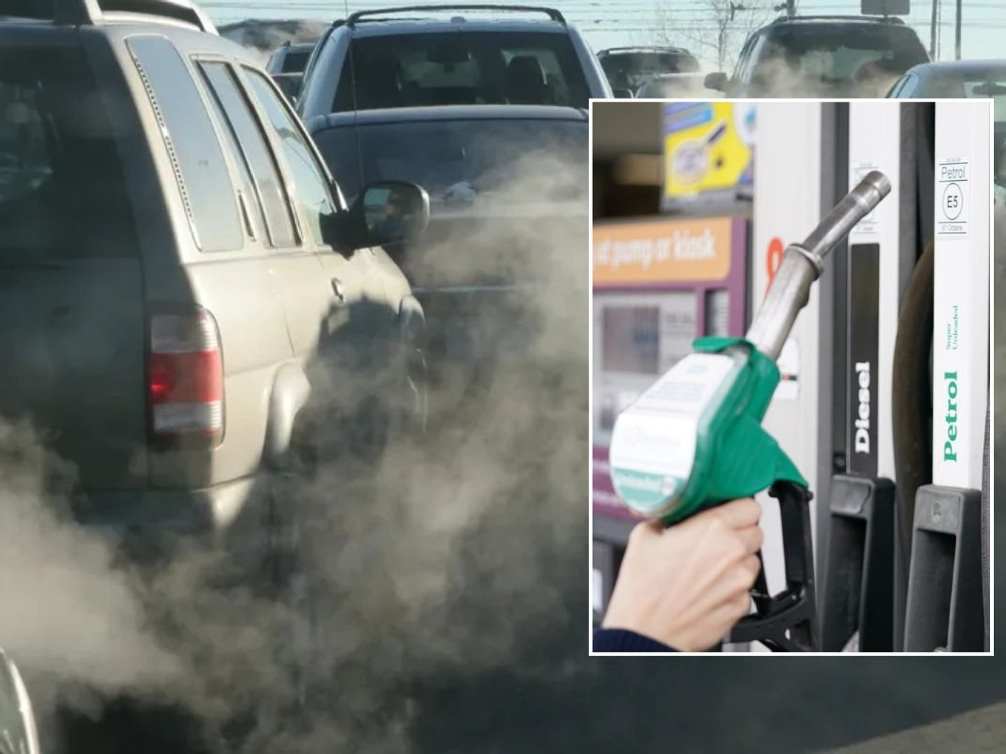 Polluting cars and a petrol pump