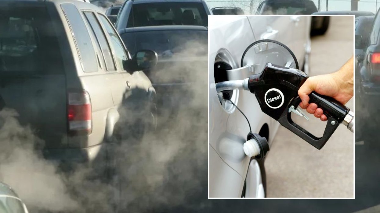 Pollution from cars and a diesel pump