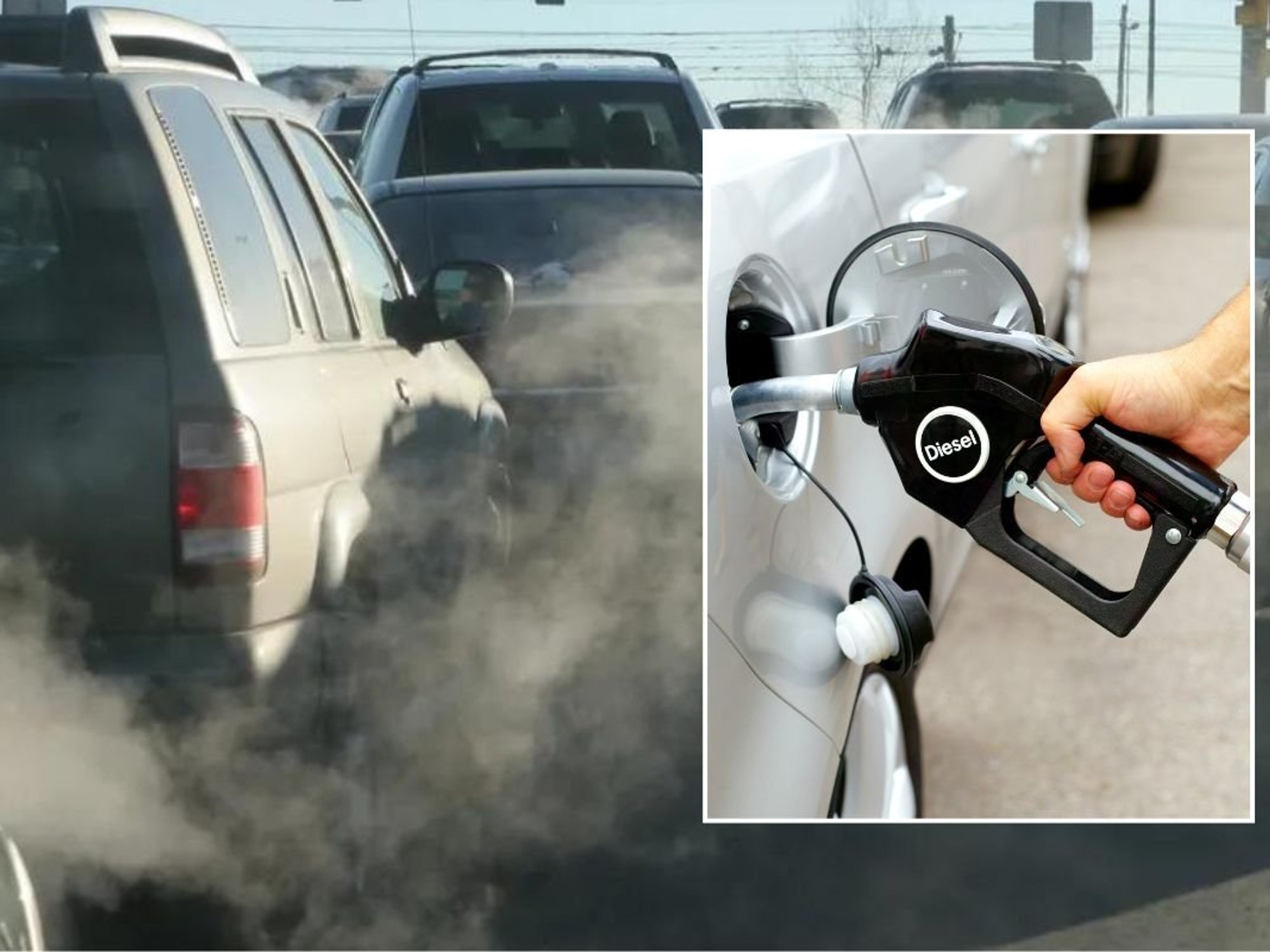 Pollution from cars and a diesel pump