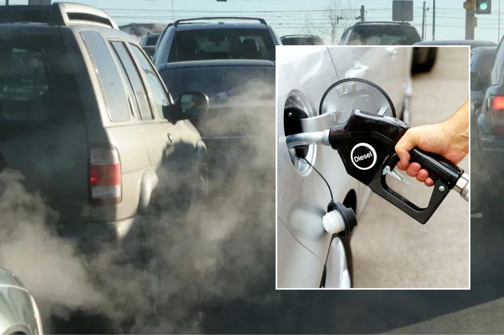 Pollution from cars and a diesel pump
