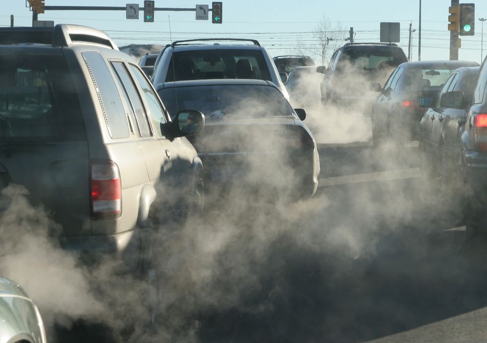polution from cars at traffic light