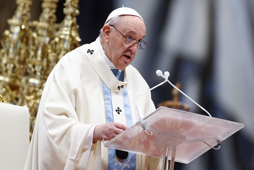 Pope Francis celebrates Mass to mark the World Day of Peace in St. Peter's Basilica at the Vatican, January 1, 2022. REUTERS/Guglielmo Mangiapane