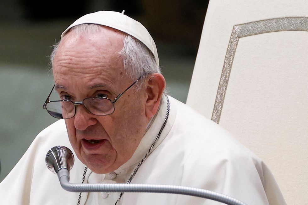 Pope Francis holds the weekly general audience at the Paul VI Hall at the Vatican, March 2, 2022. REUTERS/Guglielmo Mangiapane