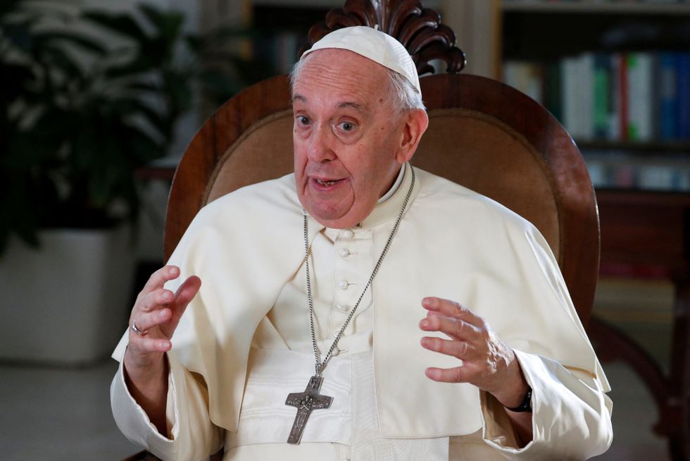 Pope Francis speaks during an exclusive interview with Reuters, at the Vatican, July 2, 2022. REUTERS/Remo Casilli