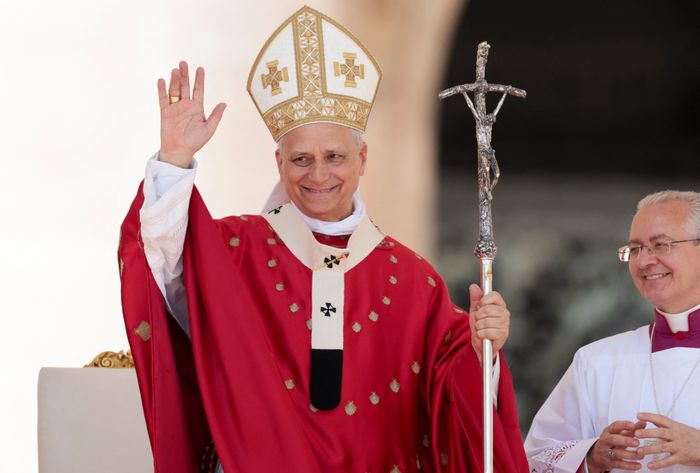 Pope Leo waving to the crowds