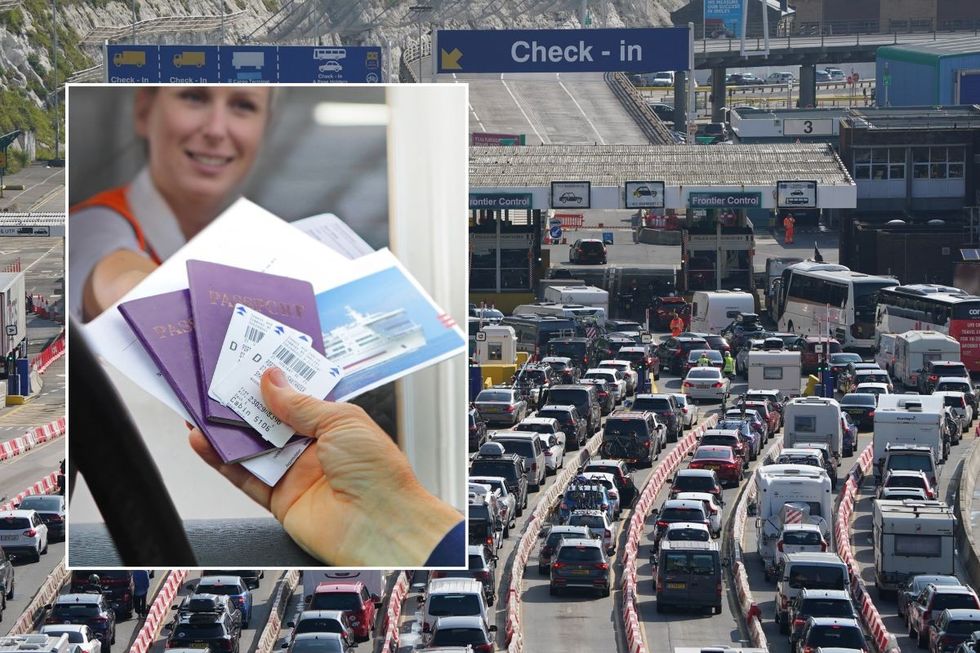 Port of Dover traffic and a driver handing documents over