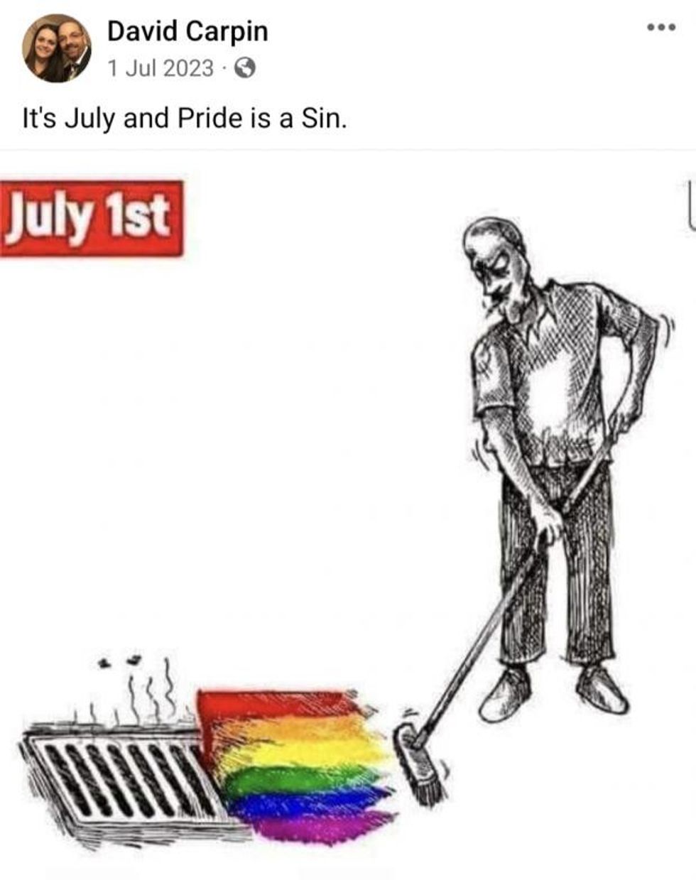 Post describing pride as a "sin"