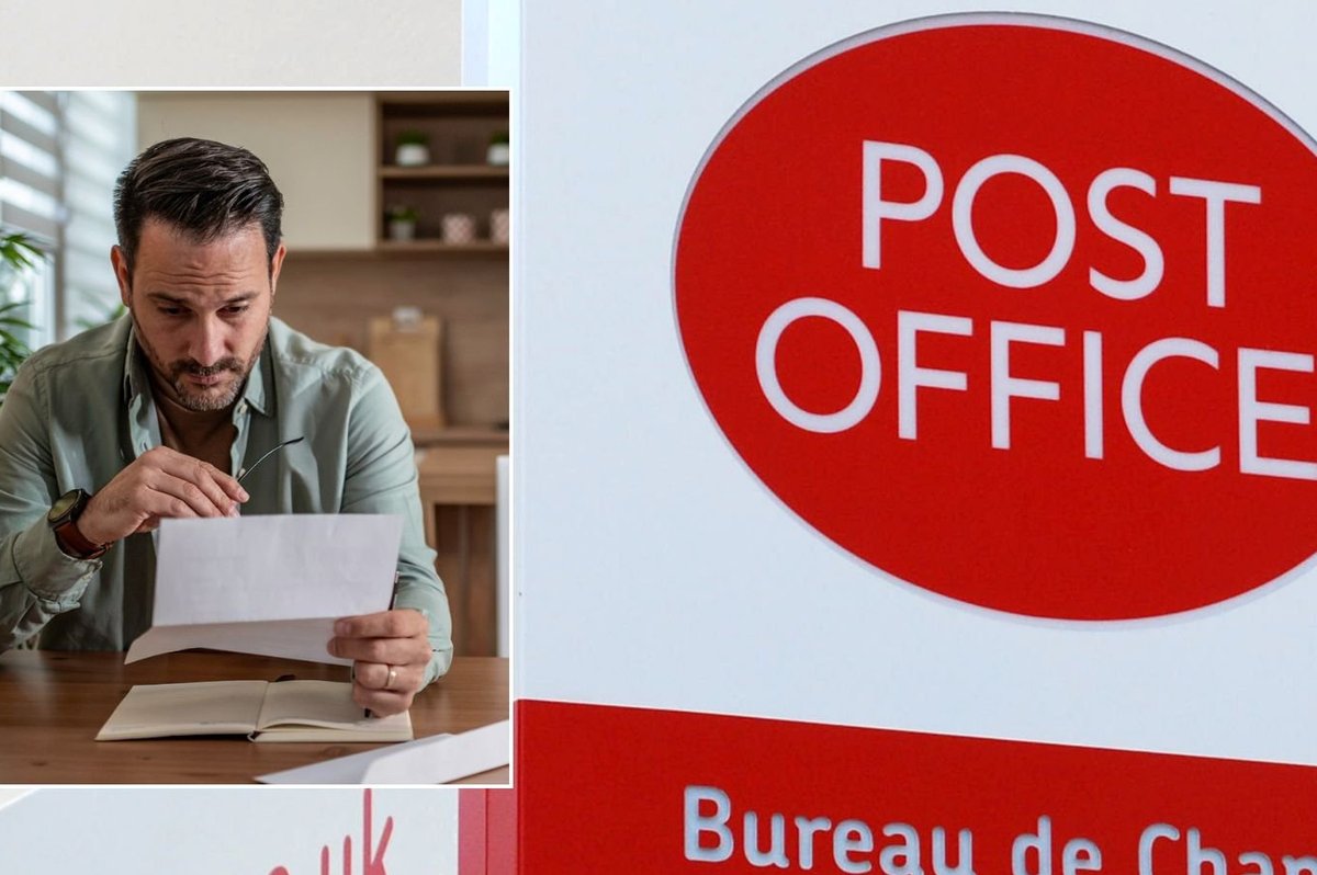 Post Office and man looking at letter