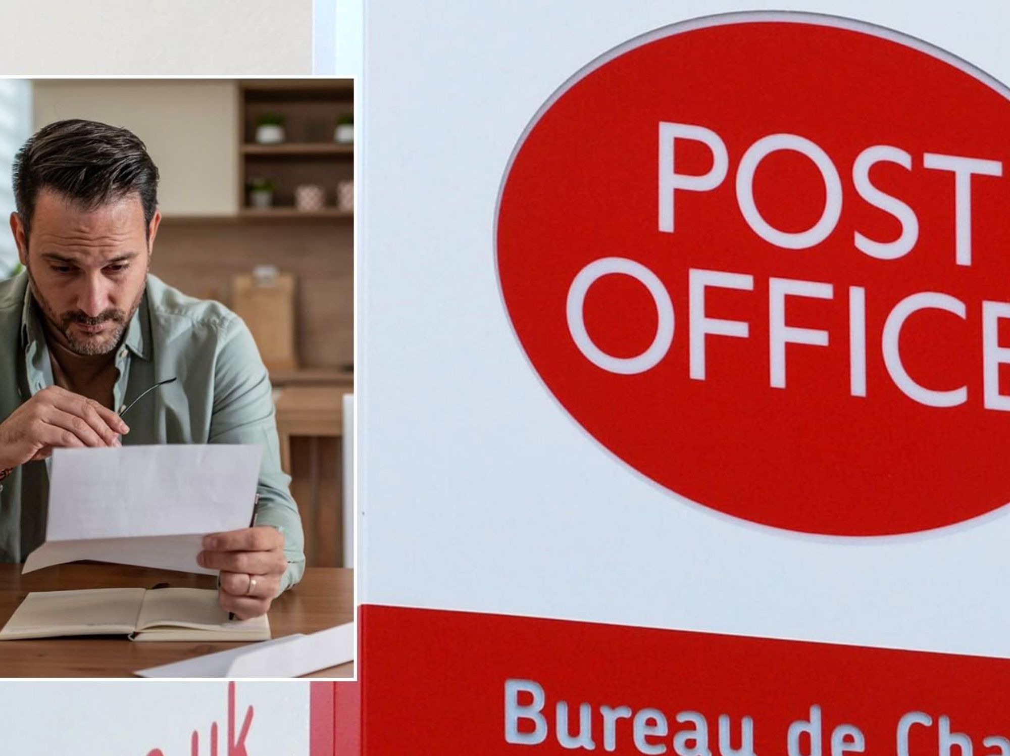 Post Office and man looking at letter