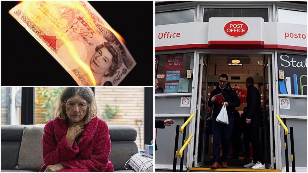 Post Office, woman worried and pounds burning