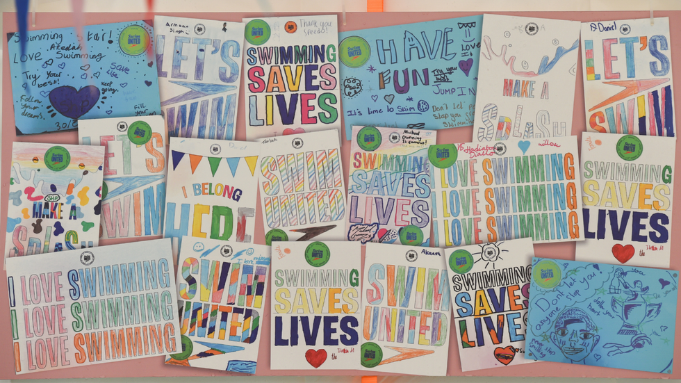 Posters encouraging children to swim