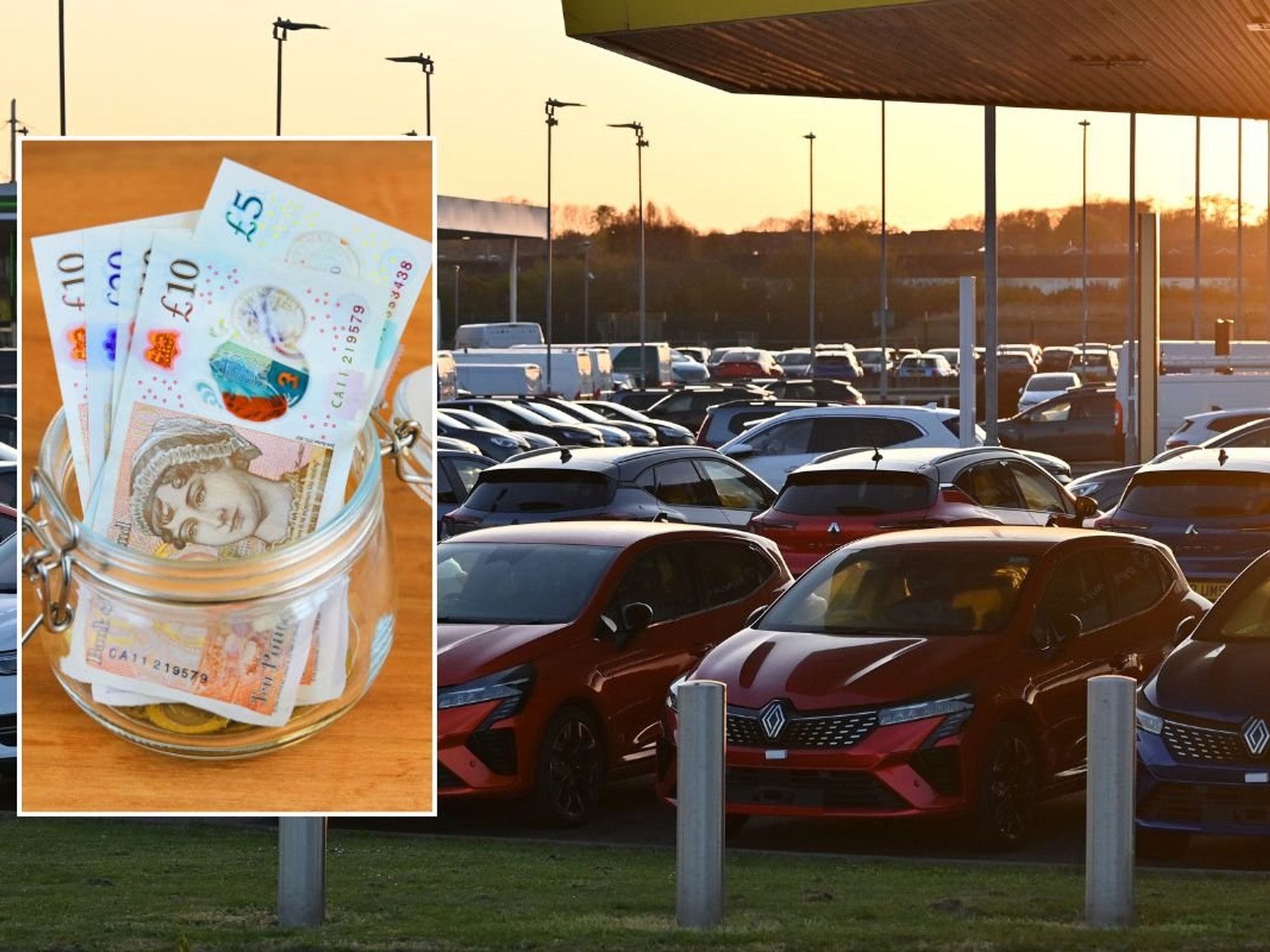 Pot of money and a car sales forecourt