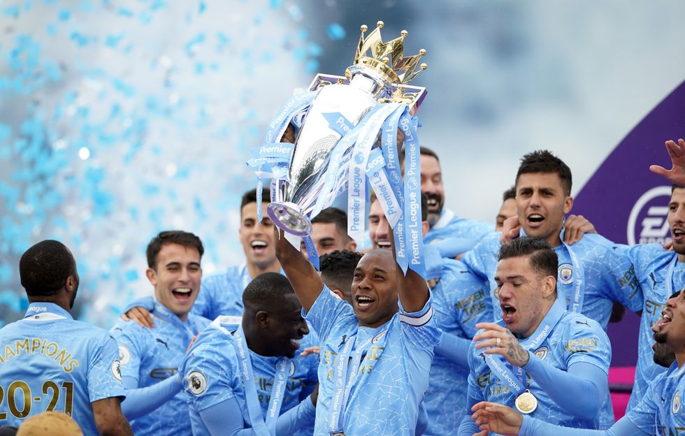 Premier League champions Manchester City celebrate winning the 2020/21 season.