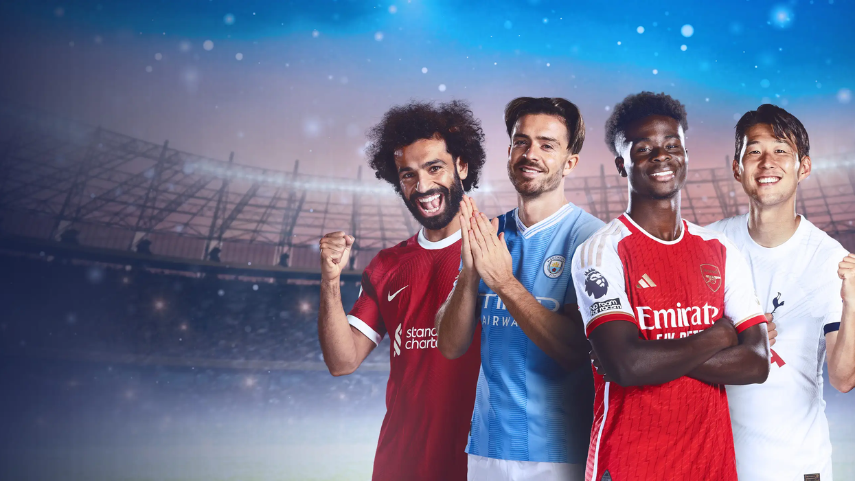 Premier League footballers from Tottenham, Arsenal, Manchester City and West Ham all celebrate with a Prime logo beside them