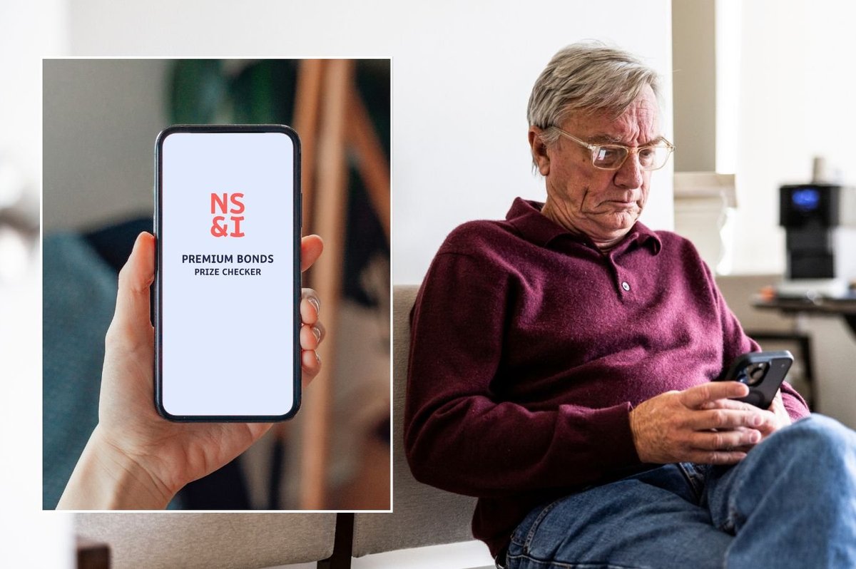 Premium Bonds prize checker and man looking at phone