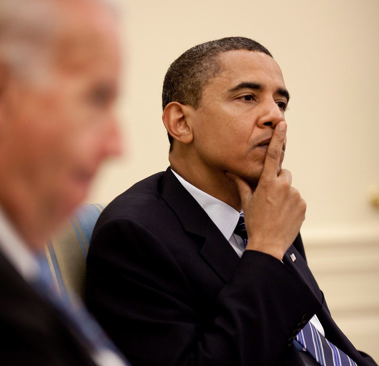 President Barack Obama and Vice President Joe Biden at a daily economic briefing in the Oval Office.