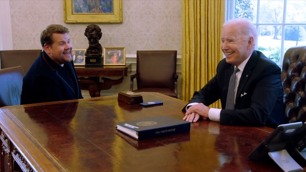 President Biden appearing with James Corden