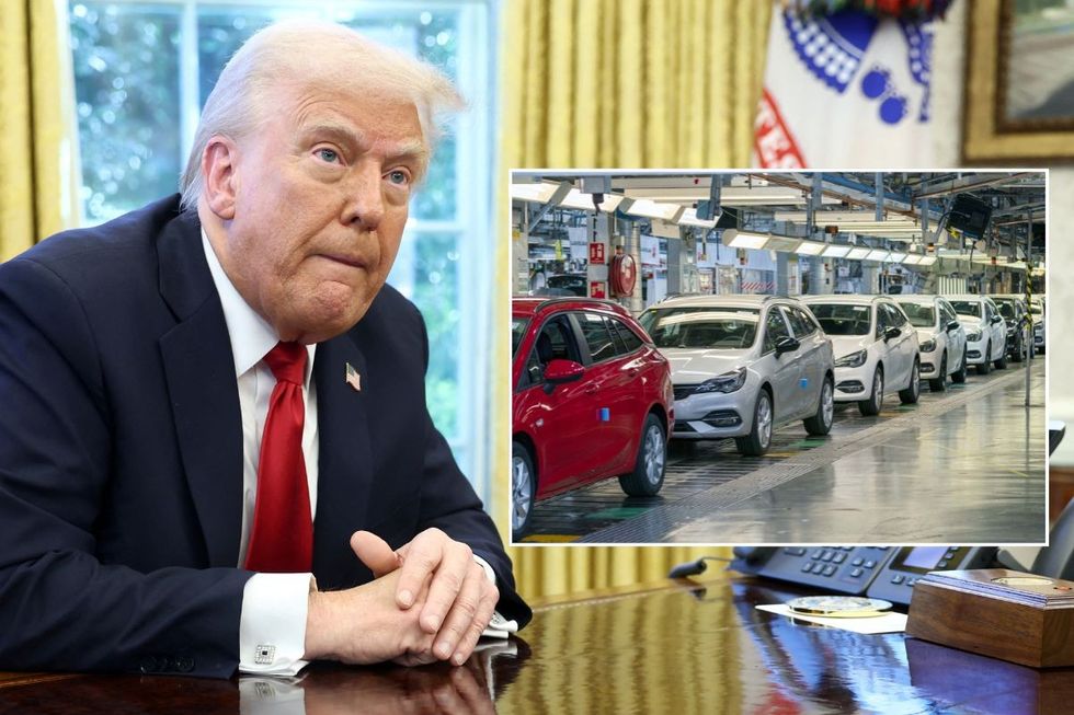 President Donald Trump and a car production line