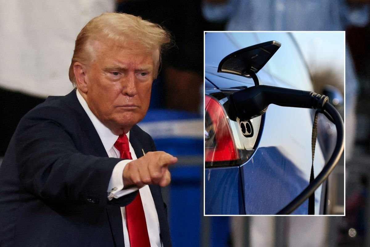 President Donald Trump and an electric car charger