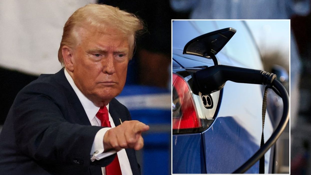 President Donald Trump and an electric car charger