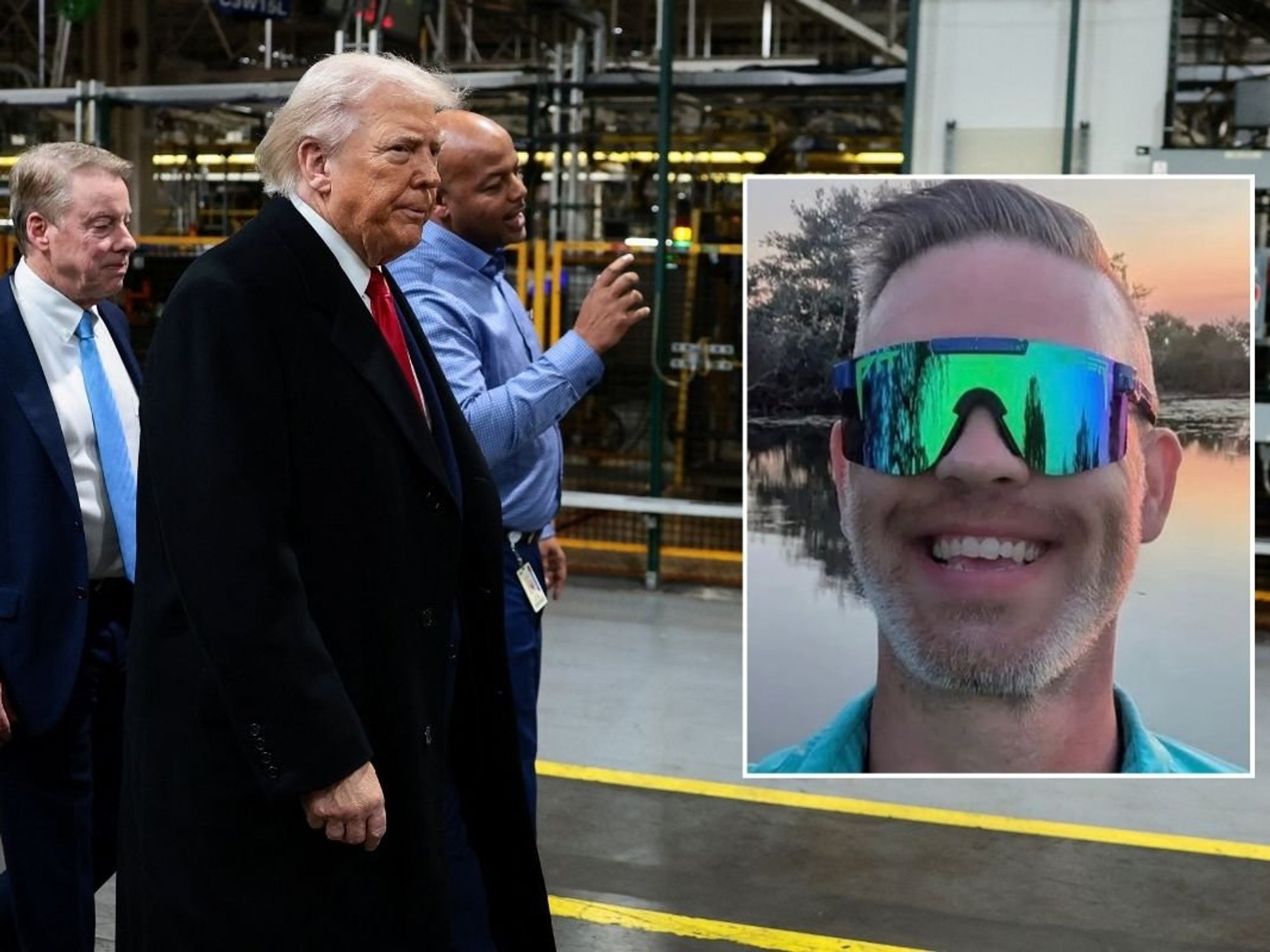President Donald Trump touring a Ford factory and T.J. Sabula