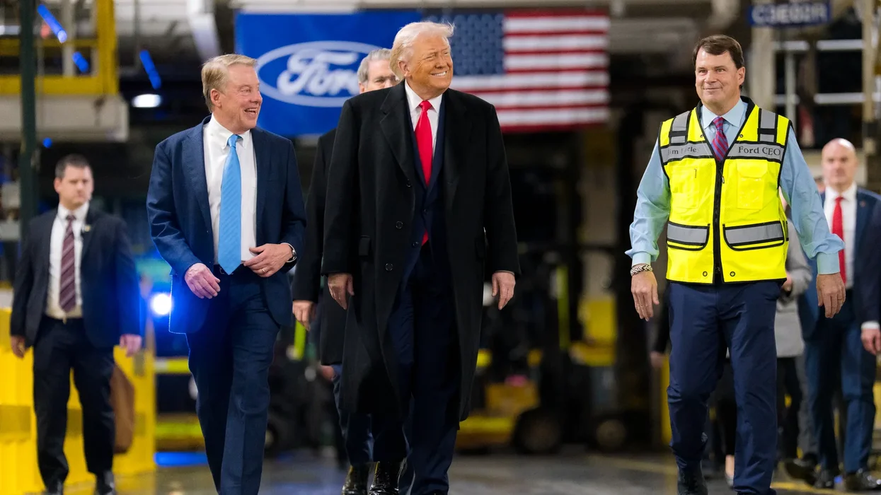 President Donald Trump, Treasury Secretary Scott Bessent and Ford CEO Jim Farley tour the Ford factory in Michigan