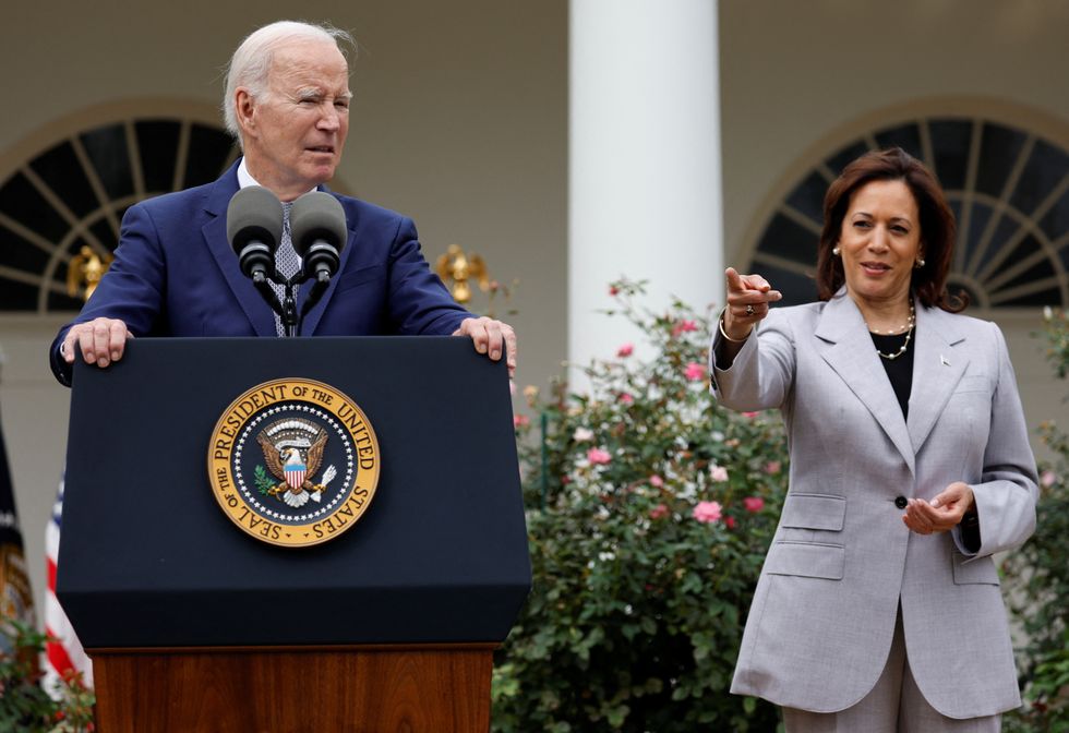 President Joe Biden and Vice President Kamala Harris announce a new White House Office of Gun Violence Prevention together during an event held in the Rose Garden of the White House in Washington