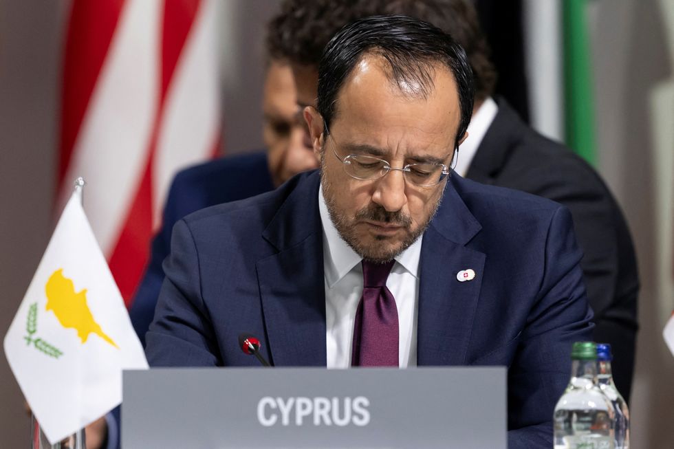 President Nikos Christodoulides of Cyprus attends the plenary session during the Summit on peace in Ukraine,