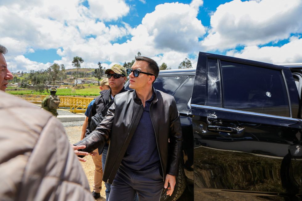 President Noboa after his vehicle was attacked by protesters
