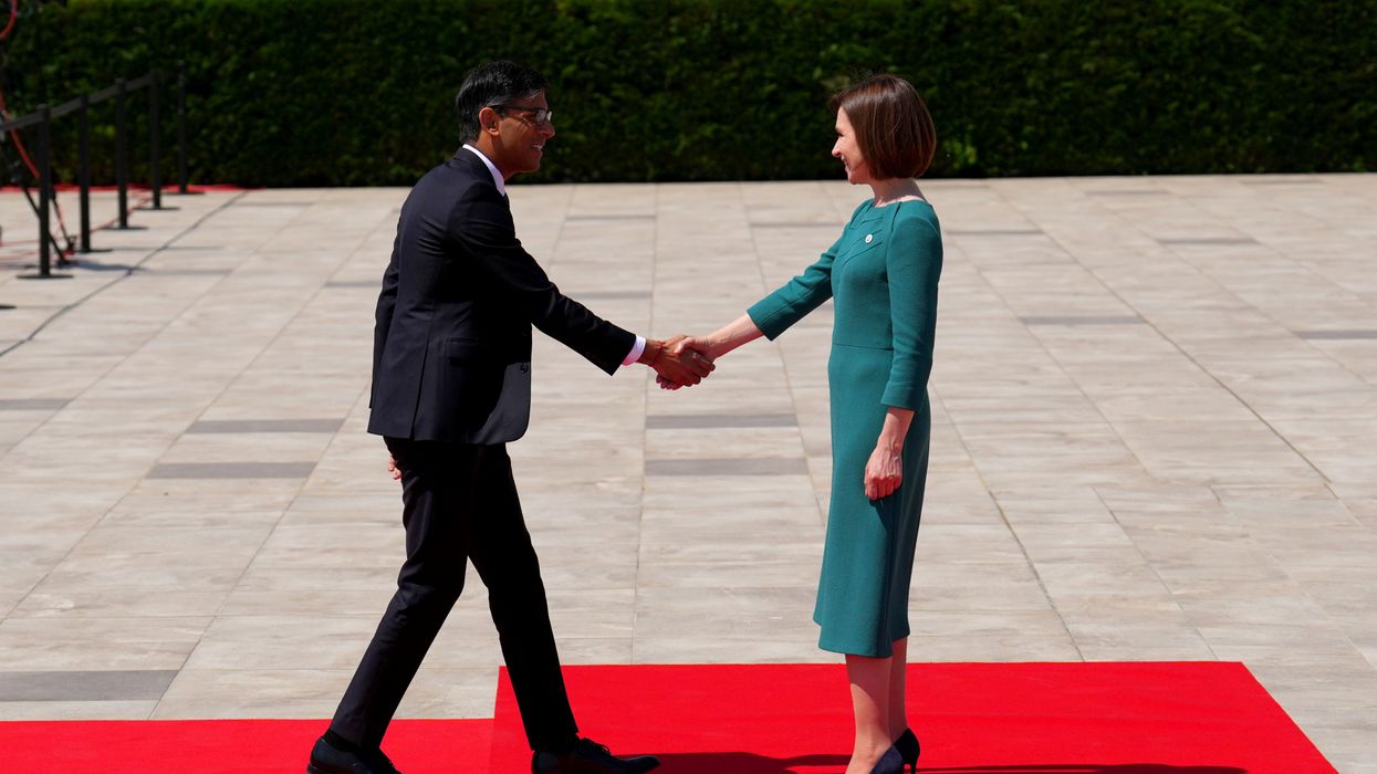 President of Moldova Maia Sandu welcomes Prime Minister Rishi Sunak to the EPC summit