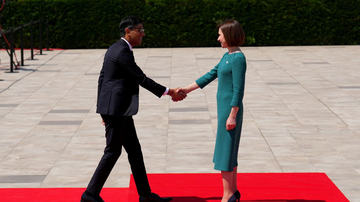 President of Moldova Maia Sandu welcomes Prime Minister Rishi Sunak to the EPC summit