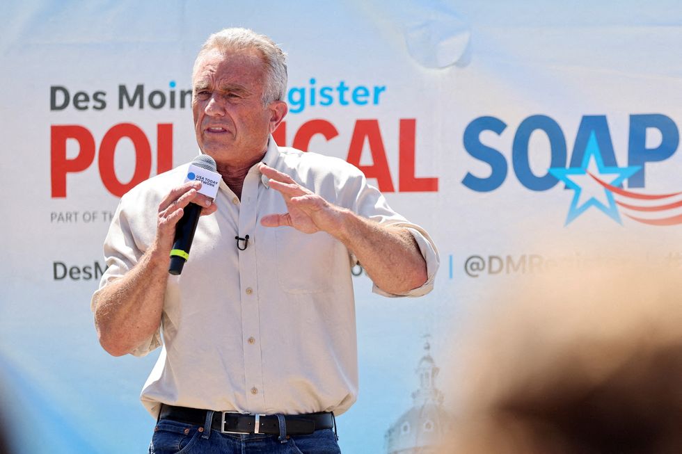 Presidential candidate Robert F. Kennedy Jr. delivers his political speech at the Iowa State Fair in Des Moines
