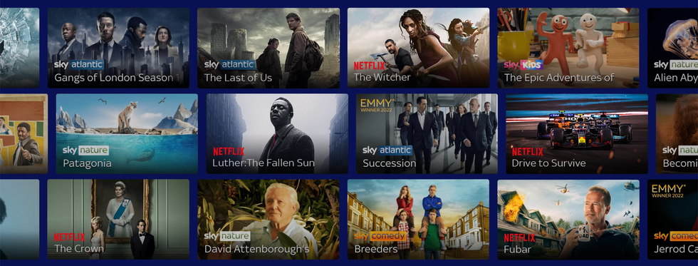 preview tiles with all of the shows included in sky entertainment