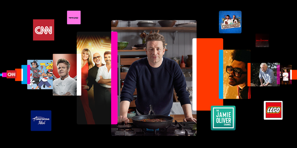 previews of some of the shows that are available on samsung tv plus appear on a black background